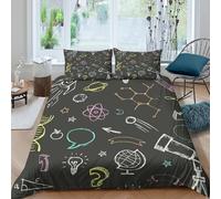 3D Print All Season Microfiber Science doodles Duvet Cover Set Easy Care Bedding Set w/Pillow Shams educational chalk art Quilt Cover Set Breathable for Kids Teens Boys Girls King（220x240cm）