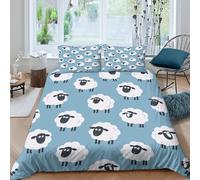 3D Print All Season Microfiber Sheep pattern Comforter Cover Easy Care Bedding Set w/ Pillowcase Cartoon animal design Quilt Cover Set Breathable Washable for Kids Teens Boys Girls Single（135x200cm）