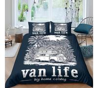 3D Print All Season Microfiber van life travel Comforter Cover Breathable Bedding Sets w/ Matching Pillowcase retro illustration style Duvet Cover All Season Washable for Teens Adults King（220x240cm）