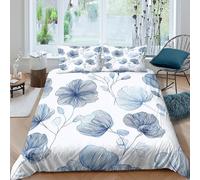 3D Print All Season Microfibre Blue floral pattern Duvet Cover Easy Care Bedding Set w/ Pillowcase Minimalist botanical Quilt Cover Sets Breathable Machine Washable for Couples King（220x240cm）
