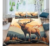 3D Print All Season Microfibre Elk Standing Bed Quilt Cover Breathable Bedding Sets with Pillowcases Wildlife Illustration Style Quilt Cover Easy Care, Washable for Bedroom Decor King（220x240cm）