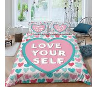 3D Print All Season Microfibre Love Yourself Quilt Cover Sets Breathable Bedding Set with Pillow Cases Heart Pattern Design Duvet Cover Easy Care Machine Washable for Home Decor Double（200x200cm）
