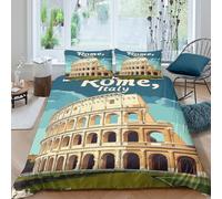 3D Print All Season Microfibre Rome Colosseum Duvet Cover Set Breathable Bedding Set with Pillow Cases Vintage travel poster Quilt Cover Easy Care, Washable for Men Women Kids Super king（260x220cm）