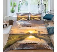 3D Print All Season Microfibre Vintage aircraft Duvet Cover Easy Care Bedding Set w/Pillowcase Dutch landscape art Quilt Cover Sets Breathable Machine Washable for Couples Double（200x200cm）