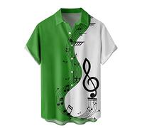 3D Print Beach Tops Men Long-Mens Short Sleeve Button Shirt | Men'S V Neck Linen Shirts,Men Casual Music Patchwork Print Tops,Short Sleeve Button Lapel Top,For Summer Beach Trip Wear