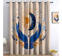 3D Print Blackout Curtains Beige, Bohemia Celestial Bodies The Moon Grommet Drapes Noise Reducing Blackout Privacy Eyelet Curtain for Dining Room Nursery, 29.5 x 65 Inch