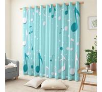 3D Print Blackout Curtains Blue, Minimalist Cute Musical Note Pattern Grommet Drapes Noise Reducing Blackout Privacy Eyelet Curtain for Dining Room Nursery, 46 x 72 Inch
