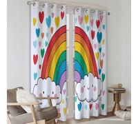 3D Print Blackout Curtains Color, Cartoon Rainbow Heart Pattern Grommet Drapes Noise Reducing Blackout Privacy Eyelet Curtain for Dining Room Nursery, 46 x 90 Inch