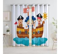 3D Print Blackout Curtains, Eyelet Curtains Cartoon Pirate Ship Pirate, Thermal Insulated Window Drapes for Kids Boys Girls Living Room Bedroom, 2 Panels 29.5” W x 65” L