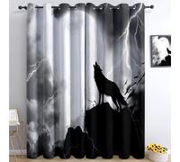 3D Print Blackout Curtains Grey, Animals Wolf On The Cliff Grommet Drapes Noise Reducing Blackout Privacy Eyelet Curtain for Dining Room Nursery, 46 x 72 Inch