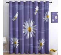 3D Print Blackout Curtains Purple, Hand Painted Textured Daisy Pattern Grommet Drapes Noise Reducing Blackout Privacy Eyelet Curtain for Dining Room Nursery, 46 x 54 Inch