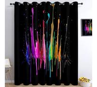 3D Print Blackout Window Panels Paint Splash Grommet Drapes Noise Reducing Blackout Privacy Eyelet Curtain for Dining Room Nursery, 46” W x 72” L x 2 Panels