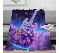 3D Print Blanket Baby Size Blue and Purple Neon Guitar Ultra-soft Warm Puffy Flannel Throws Blankets, Versatile Throw Blanket 30"x40" for Bedroom Couch Bed Sofa Bedding (76x101cm)