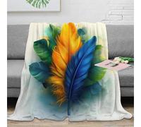 3D Print Blanket Baby Size Blue, Yellow and Green Feathers Ultra-soft Warm Puffy Flannel Throws Blankets, Versatile Throw Blanket 30"x40" for Bedroom Couch Bed Sofa Bedding (76x101cm)