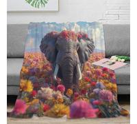 3D Print Blanket Elephants and Flowers Lightweight Washable Breathable Throws Blankets 40"x50", Single Size Fluffy Blanket Suitable for Kids Adults - All Seasons (101x128cm)