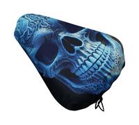 3D Print Blue Skull Bike Seat Cover Waterproof Oxford Fabric, Universal Adjustable Bicycle Saddle Cover with Drawstring Easy Install Protective Rain Dust Covers for Women Men