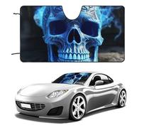3D Print Blue Skull Car Windshield Sun Shade Keep Car Interior Cool 51"x28" Folding Front Window Sun Shade, Heat Shield for SUV, Truck, Blocks UV