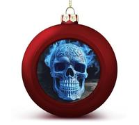 3D Print Blue Skull Christmas Ball Ornament Shatterproof Hanging Ball Ornaments with String Decorative Christmas Baubles for Xmas Tree Home Wedding Holiday Party Decor Supply