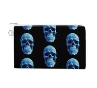 3D Print Blue Skull Coin Purse Canvas Wallet with Zipper Portable Mini Change Pouch Cute Money Pouch Small Organizer Coin Card Key Holder for Women Girls Daily Use Gift