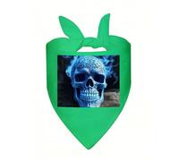 3D Print Blue Skull Dog Bandana, Classic Plaid Dog Bandanas for Small Medium Large Dogs, Adjustable Washable Cotton Pet Scarf, Reversible Triangle Bibs for Puppy Dogs Cats Birthday Party Daily Wear