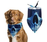 3D Print Blue Skull Dog Bandanas for Feeding Grooming, Triangle Pet Bibs for Cats & Dogs Washable Fashion Pets Scarf for Party Travel 27.6 X 11.8 Inch
