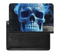 3D Print Blue Skull Passport Holder with 3 Card Slots, Portable PU Leather Travel Wallet, Slim Protective Cover for Passport, ID, Credit Cards