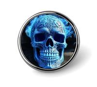 3D Print Blue Skull Round Badge Cute Enamel Lapel Pin Brooches Button Pin Personalized Clothing Decoration Unisex Badge Holder Hats Bags Shirts Decor