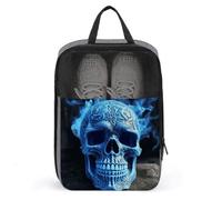 3D Print Blue Skull Shoe Bag Waterproof & Breathable Shoe Pouch for Travel, Portable Carry Case for Sports Sneakers, Gym, Vacation