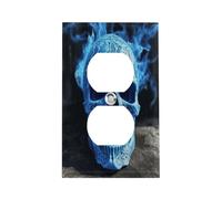 3D Print Blue Skull Switch Plate Durable Stainless Steel Electrical Outlet Covers Unbreakable Modern Edge Decorative Duplex Wall Plates for Bedroom Kitchen Home