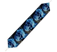 3D Print Blue Skull Table Runner for Dining Table, Short Plush Runners Washable & Durable Tablerunner Modern Home Decor for Wedding, Kitchen, Holiday 200*33cm