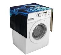 3D Print Blue Skull Washing Machine Cover with Storage Pockets Washer Dryer Top Dust Cover 54.3" X 20.5" Refrigerator Kitchen Protective Pads Home Decor