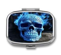 3D Print Blue Skull Weekly AM/PM Pill Organizer.Waterproof Portable Compact Travel Pill Organizers.Small Pill Box for Medicine Holder for Vitamins Medication.