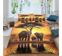 3D Print Breathable Microfiber African Elephants Quilt Cover All Season Easy Care Bedding Set with Pillow Shams Safari Wildlife Duvet Cover Set Machine Washable Soft for Home Decor Single（135x200cm）