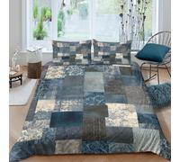 3D Print Breathable Microfiber Blue patchwork Comforter Cover All Season Bedding Set with Pillow Cases Vintage textile design Bed Quilt Cover Easy Care Soft Washable for Kids Super king（260x220cm）