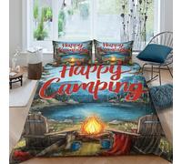 3D Print Breathable Microfiber Campfire scene Quilt Cover All Season Bedding Set w/ Pillow Shams Outdoor adventure illust Comforter Cover Easy Care, Washable Kids Teens Boys Girls Single（135x200cm）