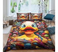 3D Print Breathable Microfiber Cartoon duck Quilt Cover Easy Care Bedding Sets w/Matching Pillowcase Colorful whimsical art Duvet Cover Set All Season Washable Kids Teens Boys Girls Sin (135x200cm)