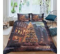 3D Print Breathable Microfiber Christmas_tree Comforter Cover Soft Bedding Set with Pillow Shams Festive_citizens_style Quilt Cover All Season Washable for Kids Teens Boys Girls Single（135x200cm）