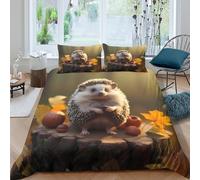 3D Print Breathable Microfiber Cute hedgehog Quilt Cover All Season, Easy Care Bedding Set with Pillow Shams Autumn forest scene_ Duvet Cover Set Washable Soft for Home Decor Super king（260x220cm）