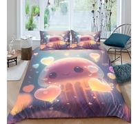 3D Print Breathable Microfiber Cute jellyfish Comforter Cover All Season Bedding Set with Pillow Cases Cartoon heart theme Bed Quilt Cover Easy Care Soft for Kids Boys Girls Single（135x200cm）