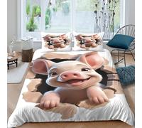 3D Print Breathable Microfiber Cute pig peeking Comforter Cover All Season Bedding Set with Pillow Cases Cartoon animal design Bed Quilt Cover Easy Care Soft Washable for Kids Single（140x200cm）
