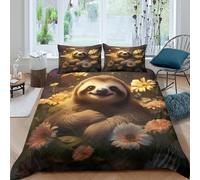 3D Print Breathable Microfiber Cute sloth smiling Duvet Cover Set Easy Care Bedding Pillow Shams Digital fantasy art Bedding Quilt Cover All Season Washable Kids Teens Boys Girls King(220x240cm)