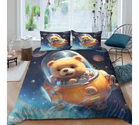 3D Print Breathable Microfiber Cute teddy bear Duvet Cover Set Easy Care Bedding Pillow Shams Space adventure style Bedding Quilt Cover All Season Washable Kids Teens Boys Girls Double(200x200cm)