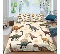 3D Print Breathable Microfiber Dinosaur illustrations Quilt Cover All Season, Easy Care Bedding Set with Pillow Shams Vintage paleo art Duvet Cover Set Washable Soft for Home Decor Single（135x200cm）