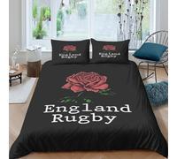 3D Print Breathable Microfiber England Rugby Quilt Cover Set All Season Bedding Set with Pillow Shams sport emblem design Bedding Quilt Cover Easy Care, Washable for Home Decor Single（135x200cm）