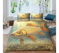 3D Print Breathable Microfiber Golden carp fish Duvet Cover Set Easy Care Bedding Pillow Shams Underwater nature Bedding Quilt Cover All Season Washable Kids Teens Boys Girls Double(200x200cm)