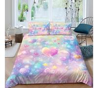 3D Print Breathable Microfiber Heart-shaped bubbles Quilt Cover Easy Care Bedding Sets w/ Matching Pillowcase Pastel dreamy style Duvet Cover Set All Season Washable Kids Teens Boys Girl (135x200cm)
