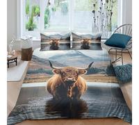3D Print Breathable Microfiber Highland cow Comforter Cover All Season Bedding Set with Pillow Cases Nature style Bed Quilt Cover Easy Care Soft Machine Washable for Kids Boys Girls Double（200x200cm）