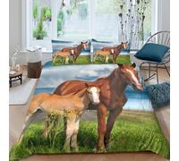 3D Print Breathable Microfiber HorseMareAndFoal Duvet Cover Set Easy Care Bedding Pillow Shams NatureScenicStyle Bedding Quilt Cover All Season Washable Kids Teens Boys Girls Single(135x200cm)