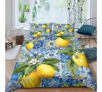 3D Print Breathable Microfiber Lemon fruit Comforter Cover All Season Bedding Set with Pillow Cases Mediterranean decor style Bed Quilt Cover Easy Care Soft Washable for Kids Double（200x200cm）