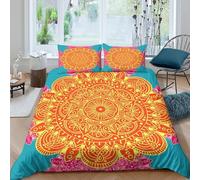 3D Print Breathable Microfiber Ornate mandala Bed Quilt Cover Easy Care Bedding Set with Pillow Shams Boho decorative pattern Duvet Cover All Season Washable for Kids Teens Boys Girls King（220x240cm）
